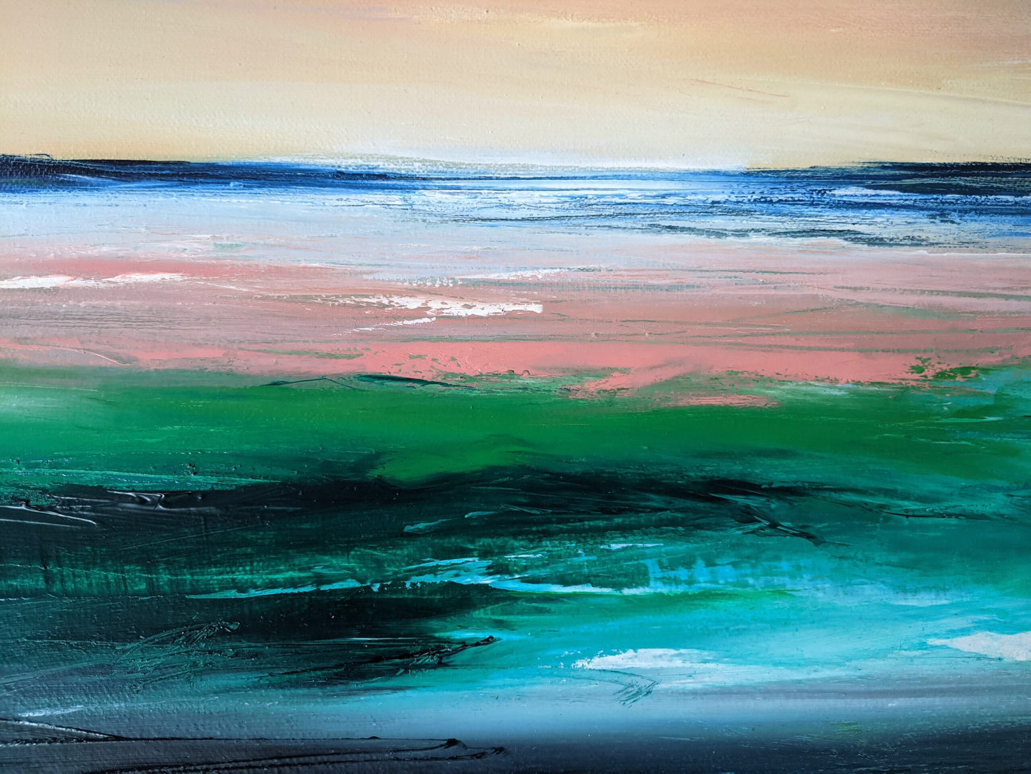 Abstract Summer Landscape oil painting on canvas close up, by Jo Earl