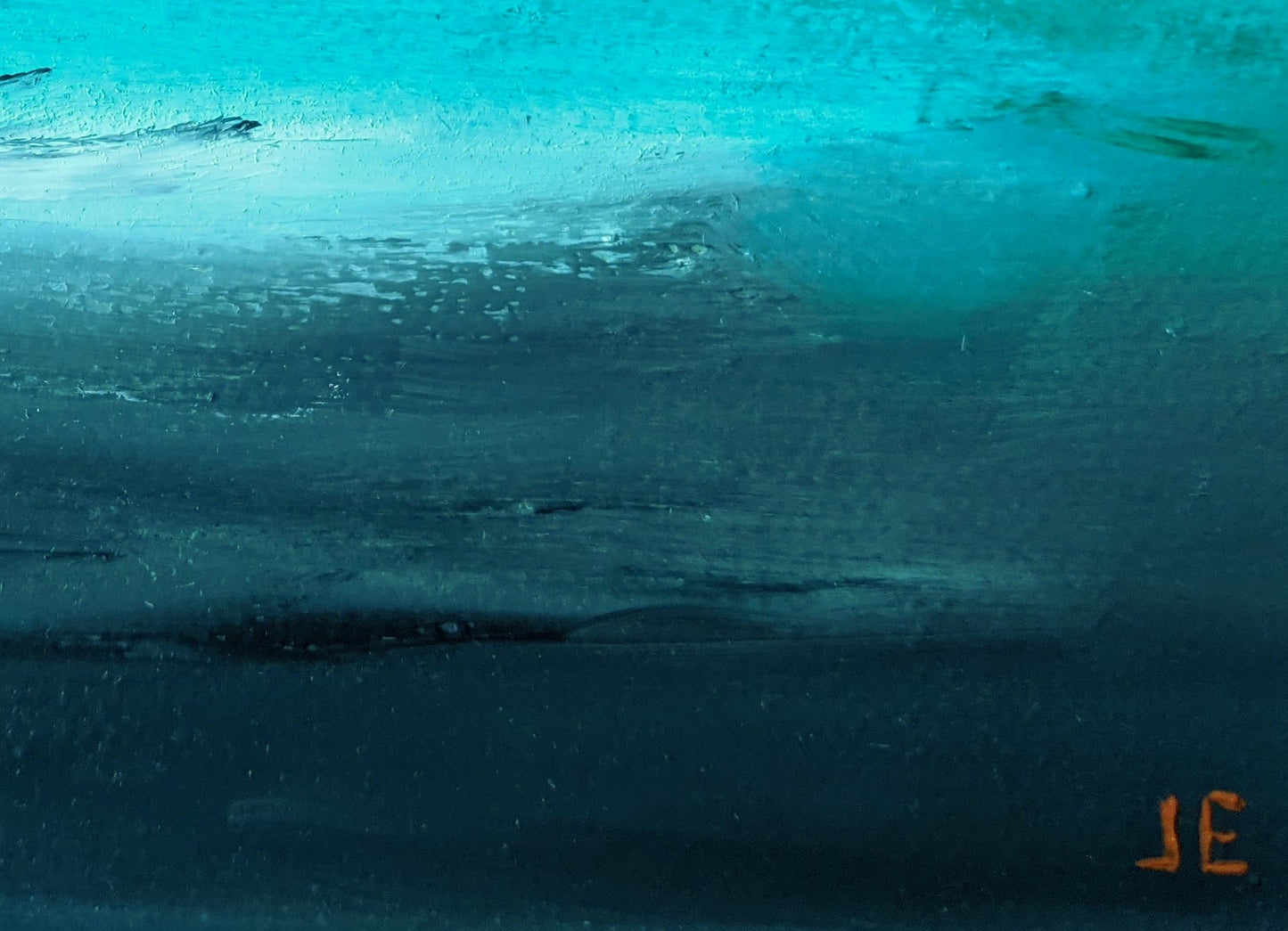 Abstract Summer Landscape oil painting on canvas signature close up, by Jo Earl