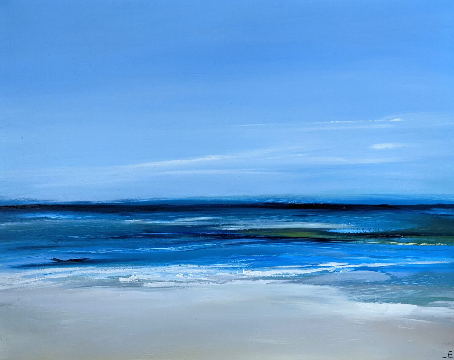 Blue Sea oil painting on cradled wood, by Jo Earl