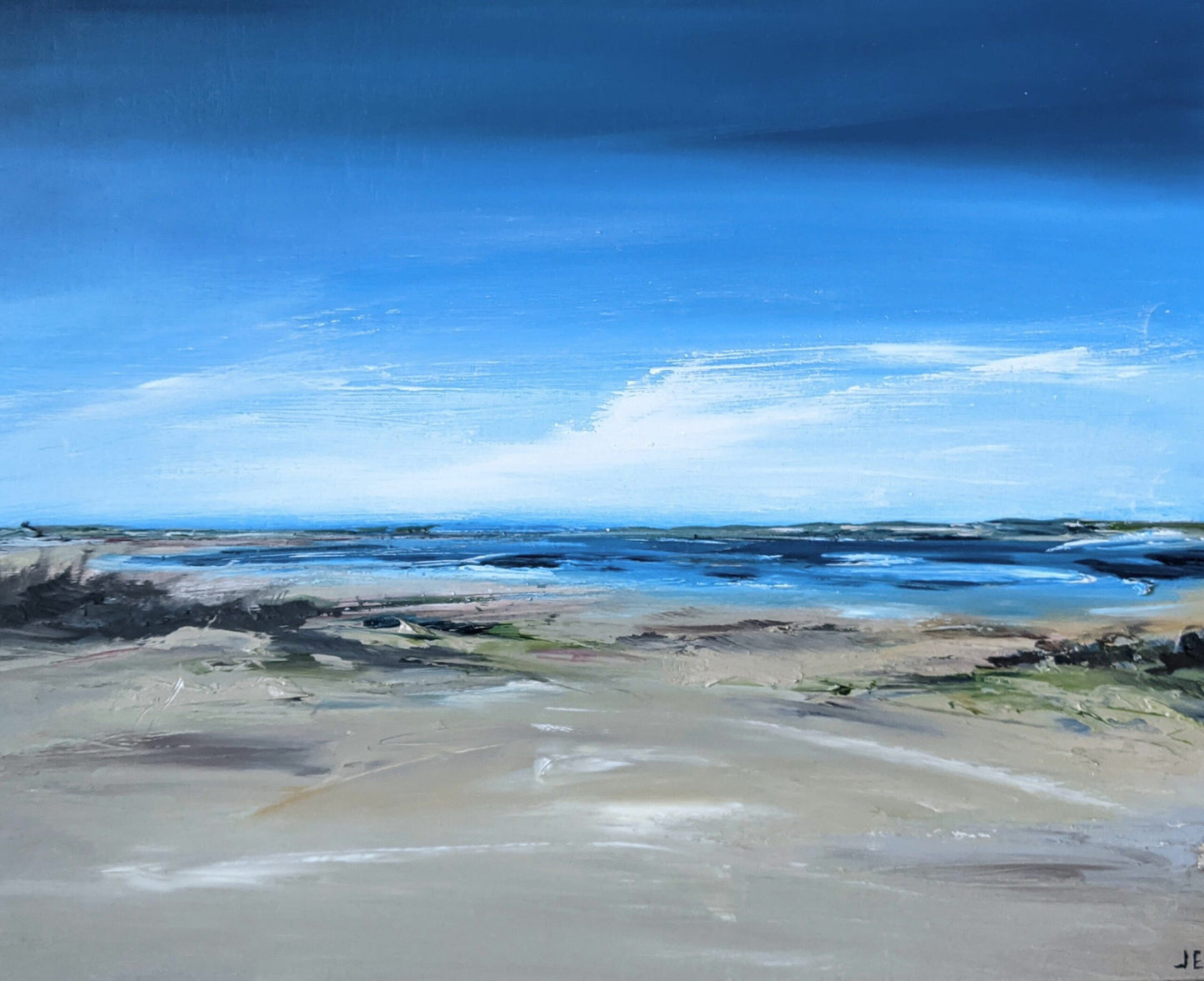 Devon Beachscape #2 oil painting on cradled wood, by Jo Earl