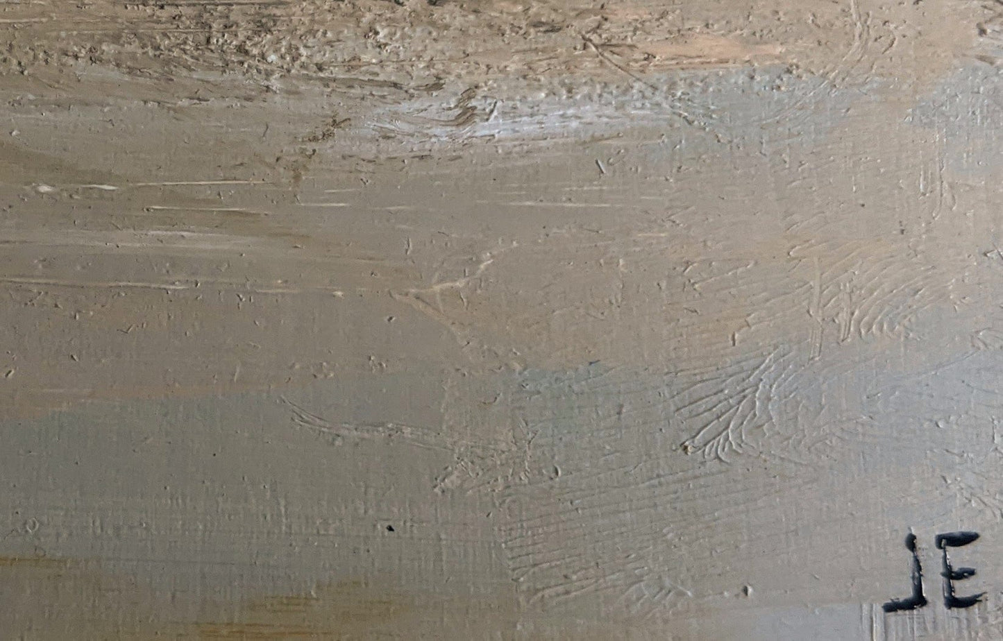 Devon Beachscape oil painting on cradled wood, signature close up, by Jo Earl