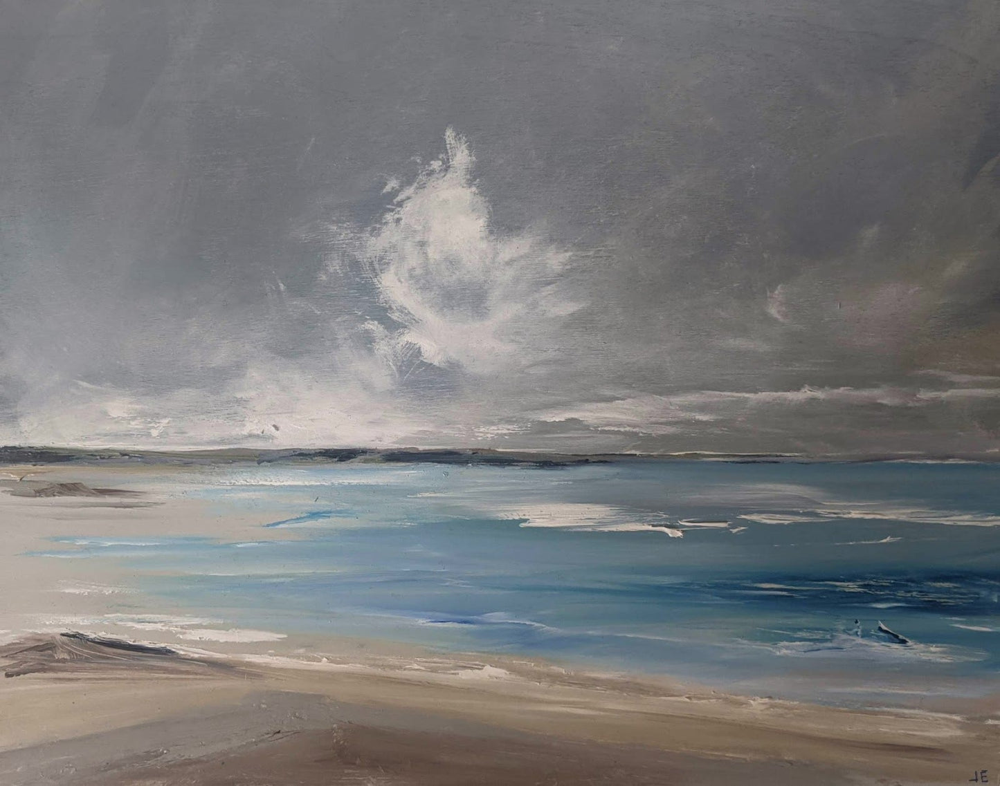 Eastbourne Seascape oil painting on cradled wood by Jo Earl