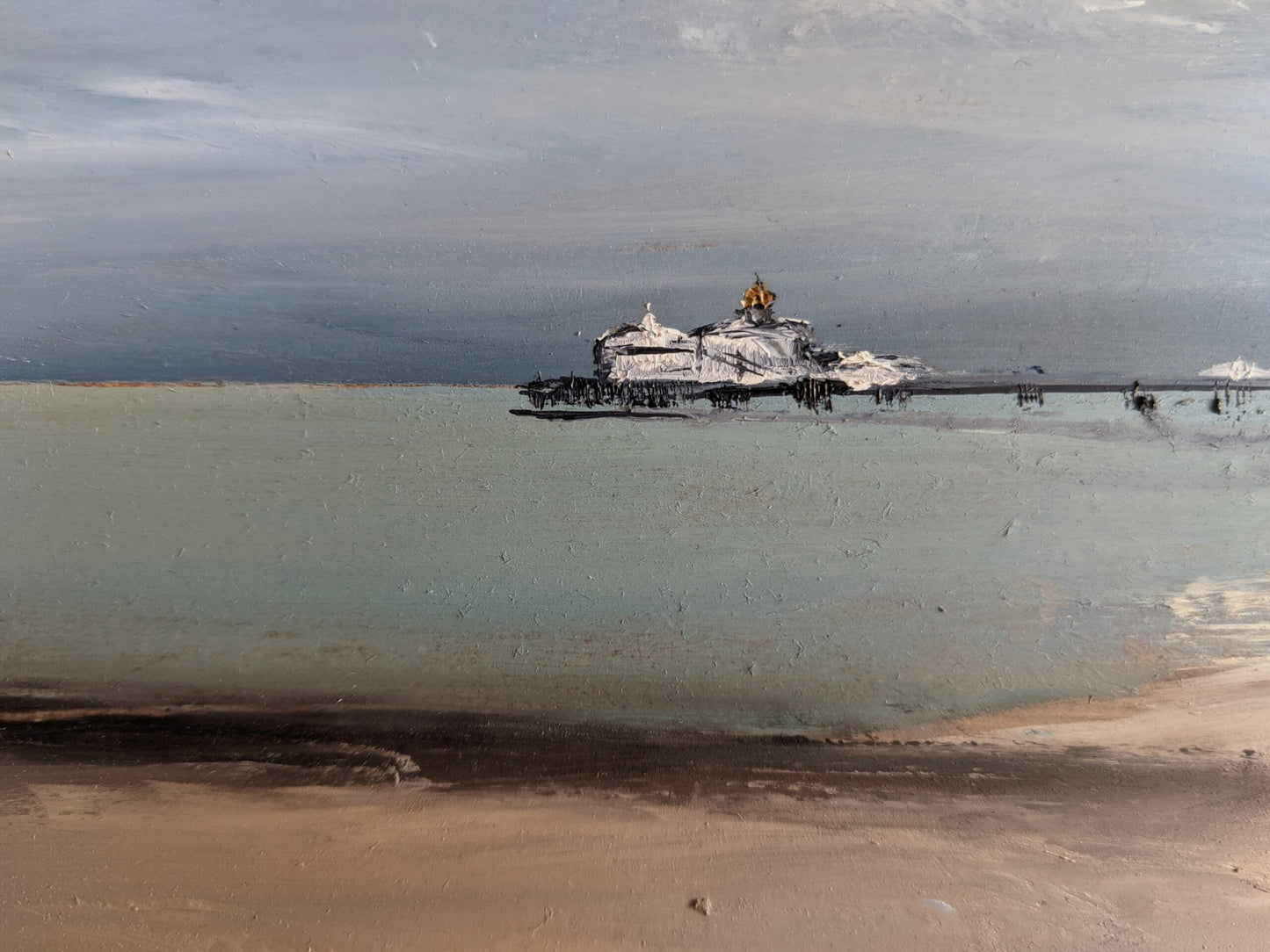 Eastbourne View oi painting on MDF board close up, by Jo Earl