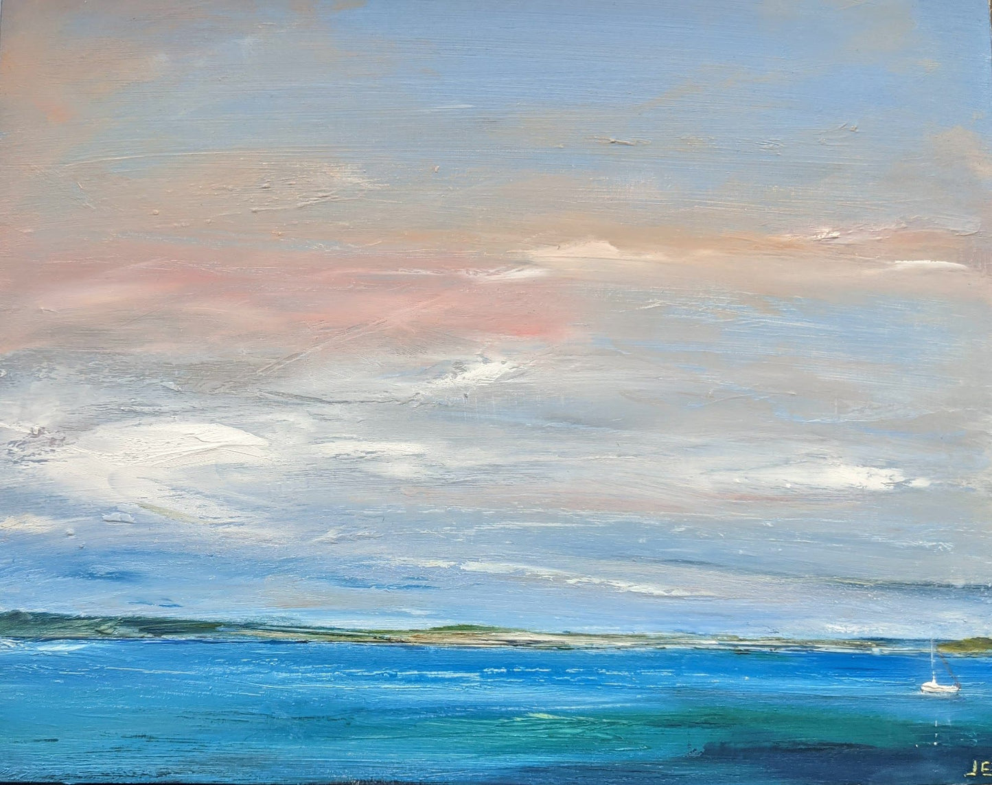 Mini Redruth Seascape oil painting on cradled wood, by Jo Earl