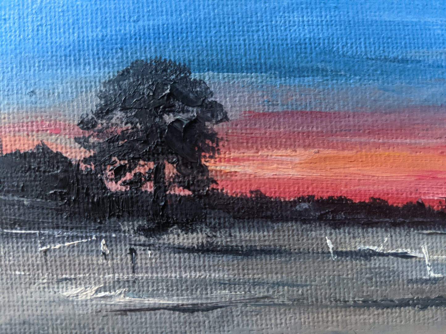 Miniature Buckinghamshire Landscape oil painting on canvas board close up, by Jo Earl