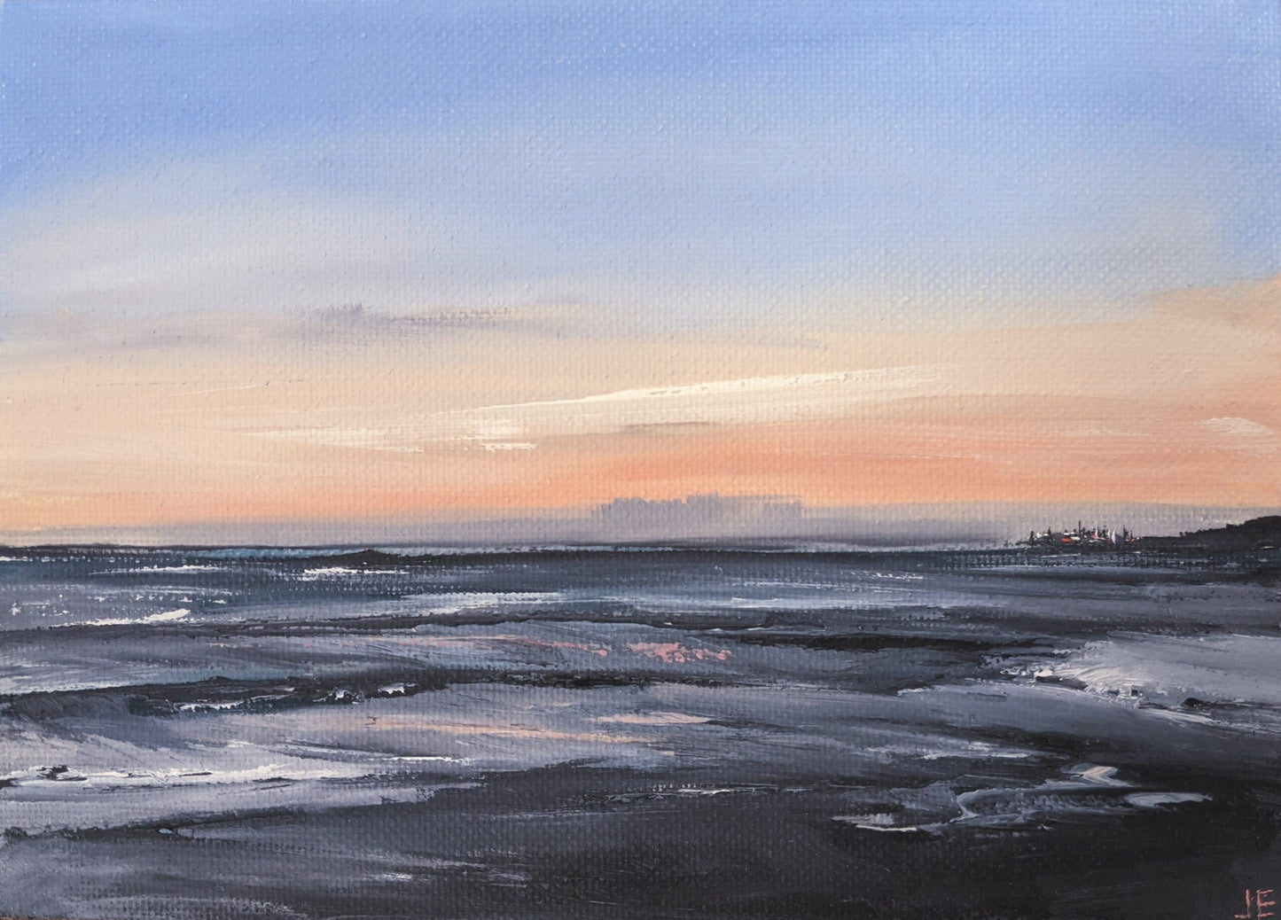 Miniature Gran Canaria Sunset oil painting on canvas board, by Jo Earl