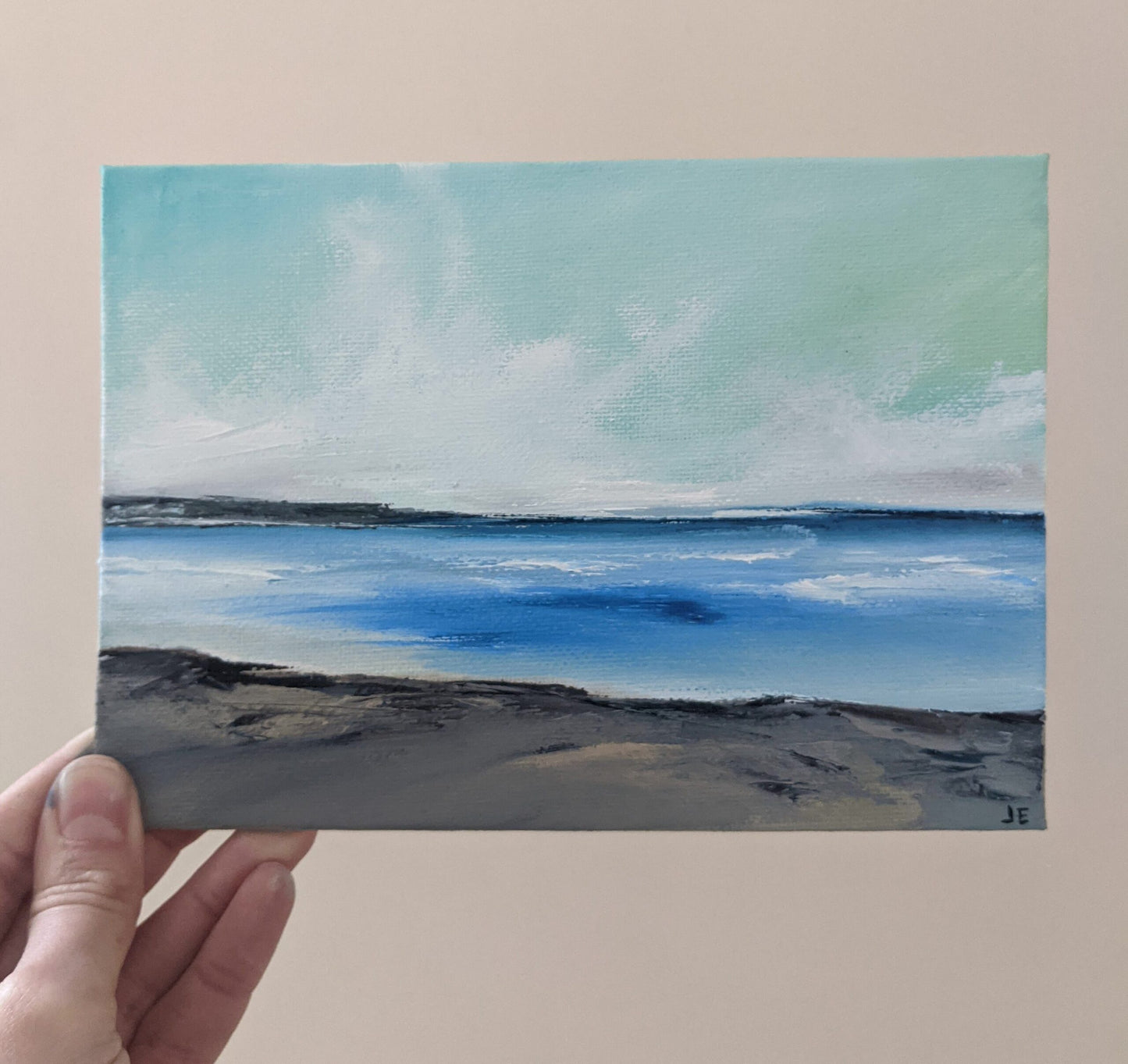 Miniature Landscape #19 oil painting on canvas board in studio, by Jo Earl