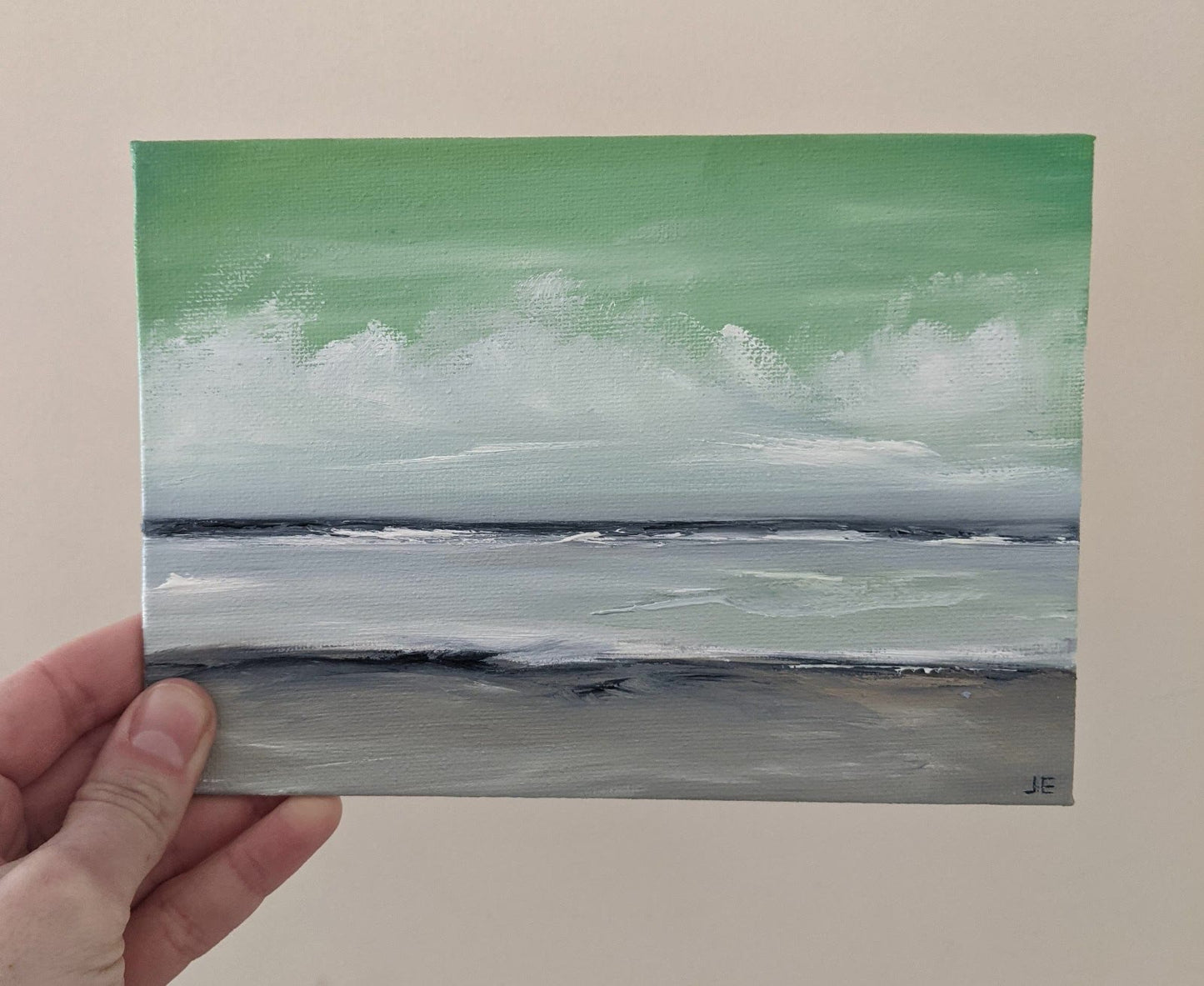 Miniature Landscape #20 oil painting on canvas board in studio, by Jo Earl