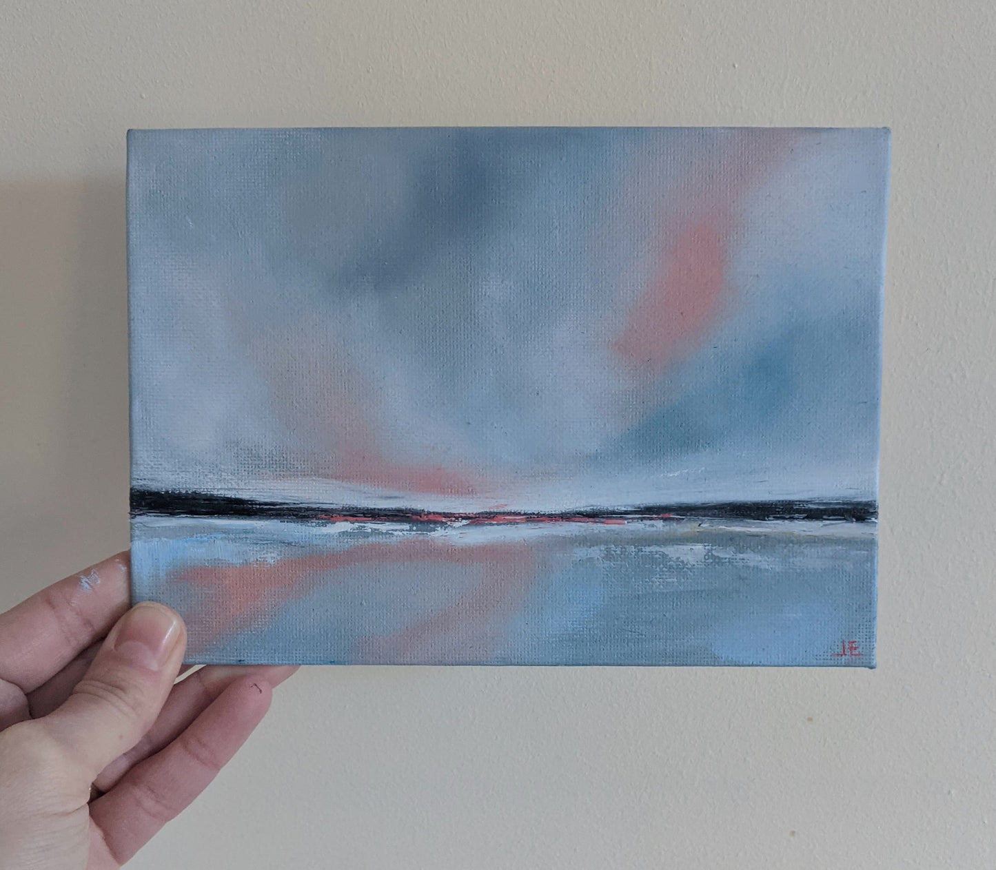 Miniature Landscape #22 oil painting on canvas board in studio, by Jo Earl