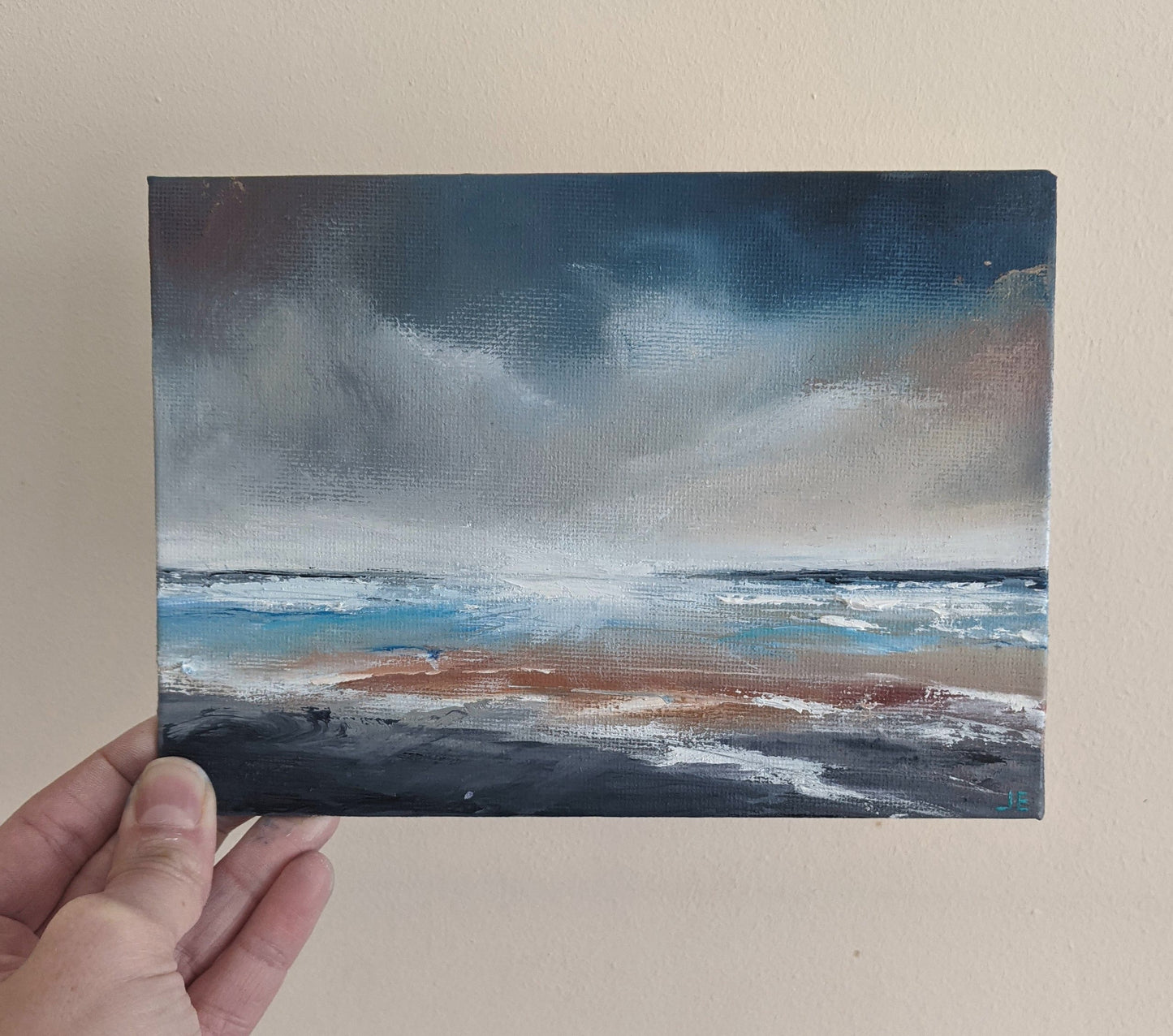 Miniature Landscape #23 oil painting on canvas board in studio, by Jo Earl