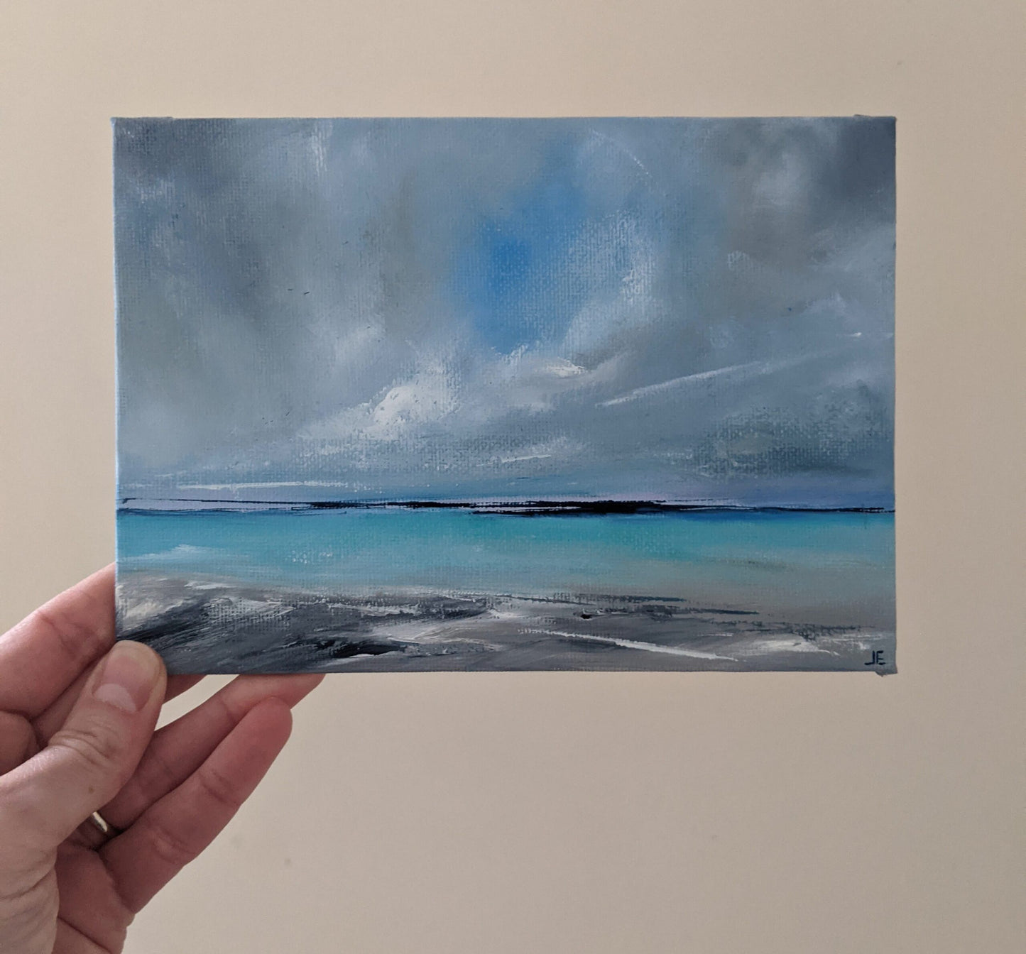 Miniature Landscape #9 Oil painting on canvas board in studio, by Jo Earl
