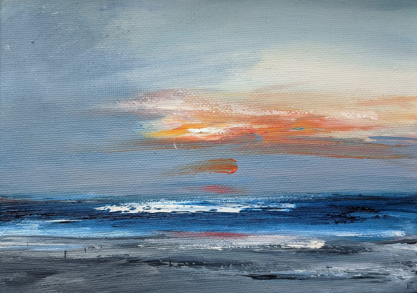 Miniature Margate Seascape oil painting on canvas board, by Jo Earl