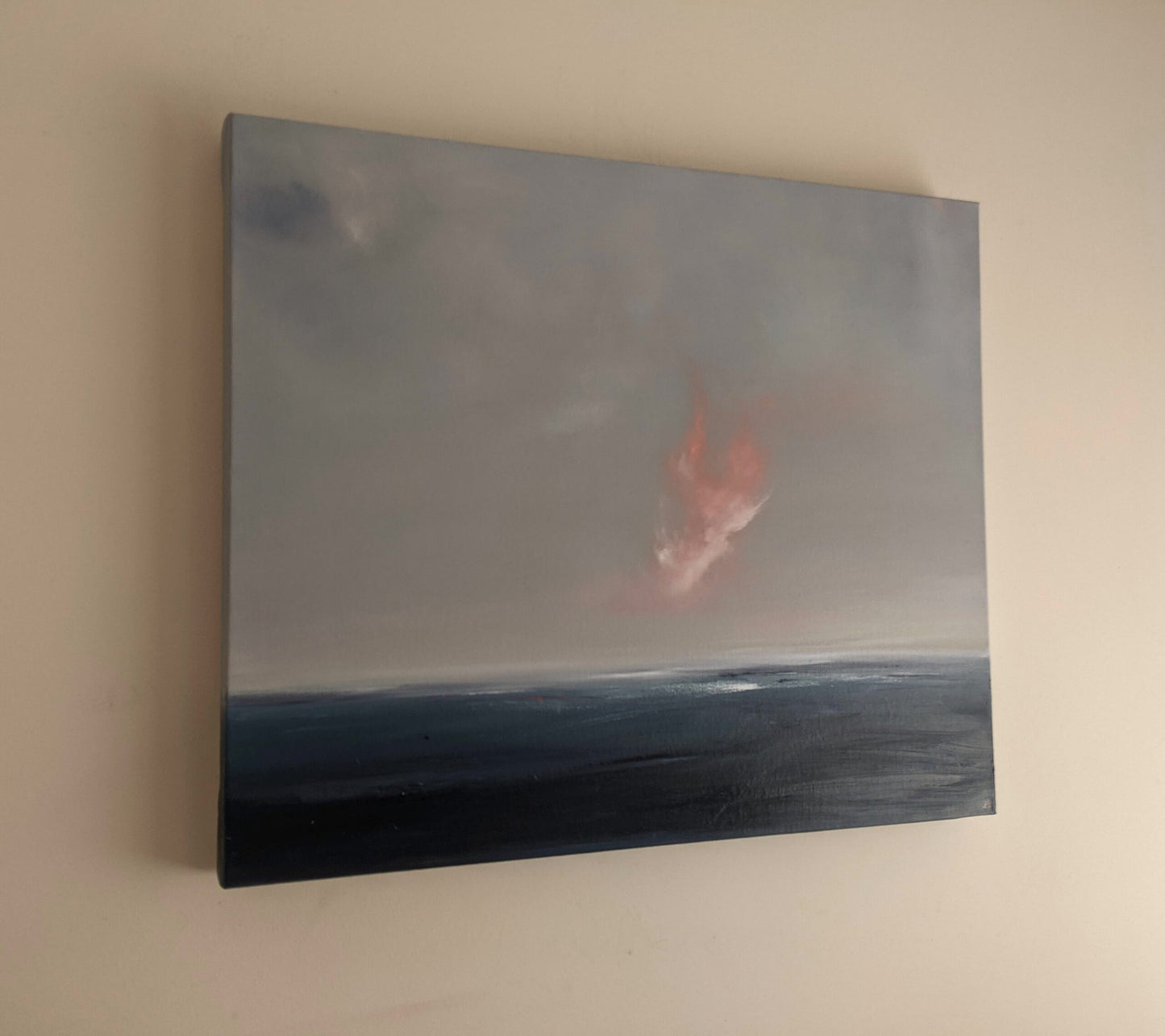 Pink Clouds Landscape #2 oil painting on canvas in studio, by Jo Earl