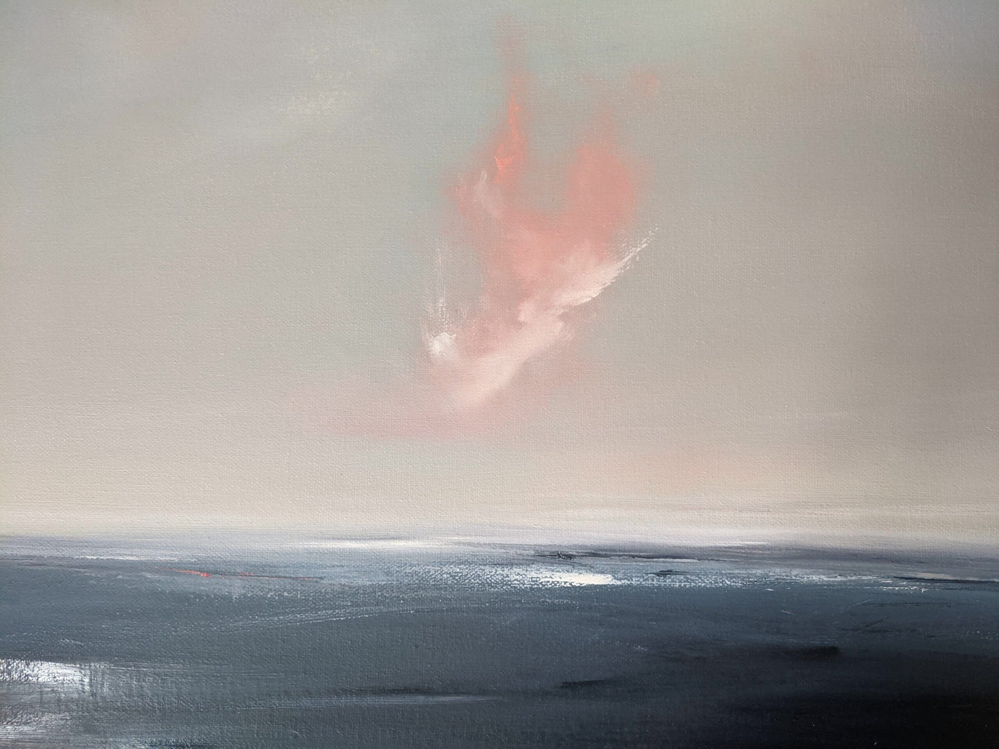 Pink Clouds Landscape #2 oil painting on canvas close up, by Jo Earl