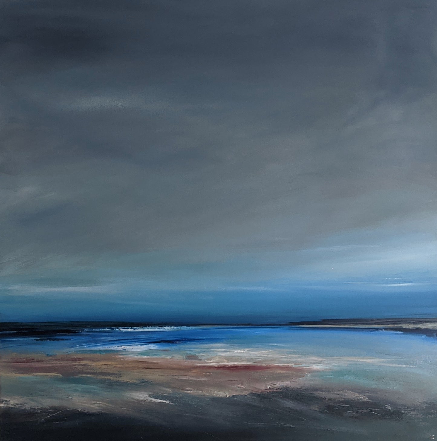 Rainbow beachscape original oil painting on canvas by Jo Earl