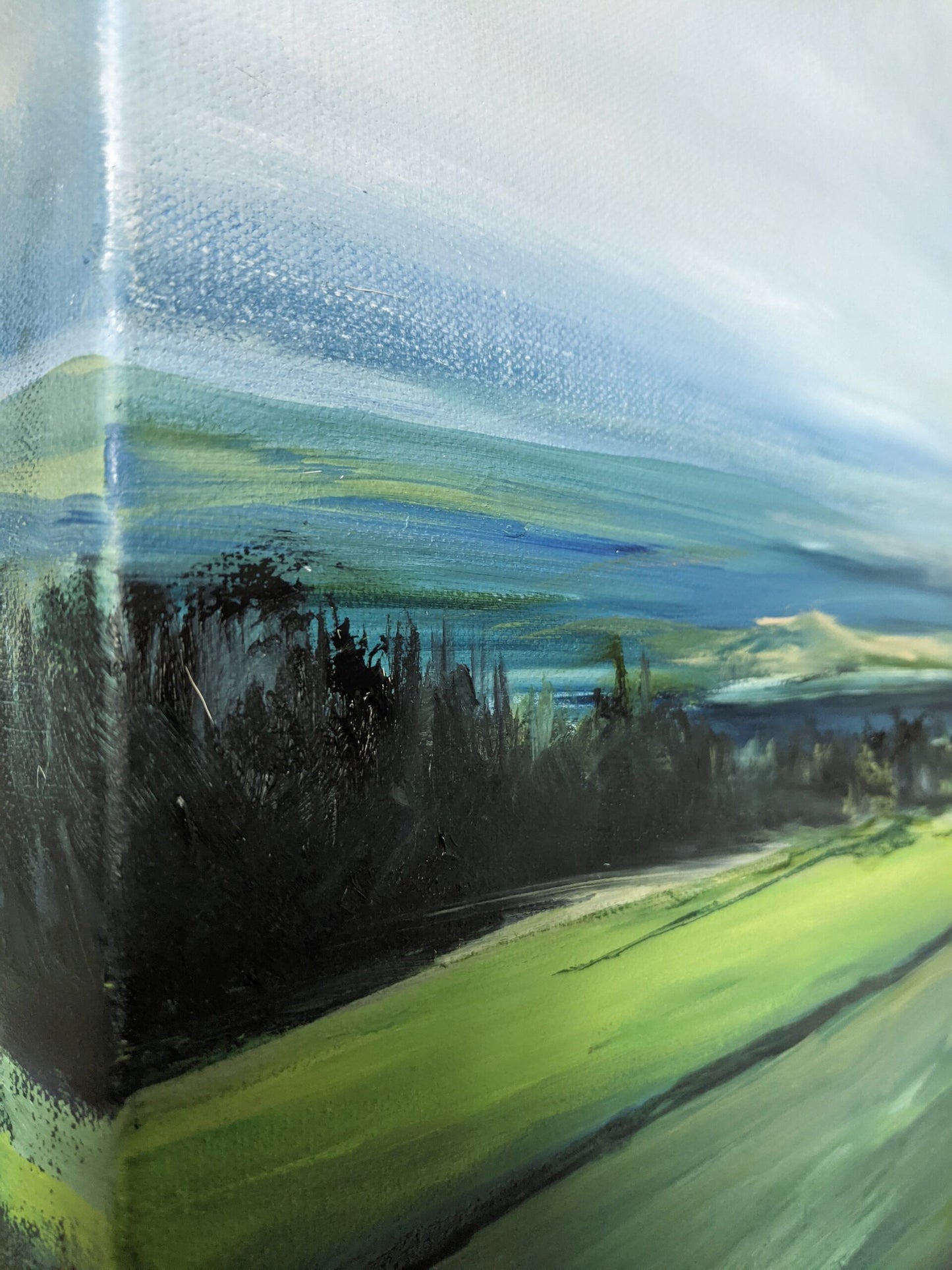 Windermere View oil painting on canvas close up, by Jo Earl