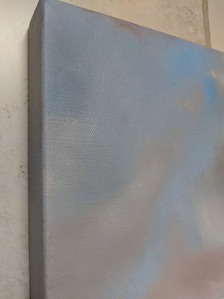 Closeup of View from the Chilterns oil painting by Jo Earl | closeup of grey and pink clouds on canvas