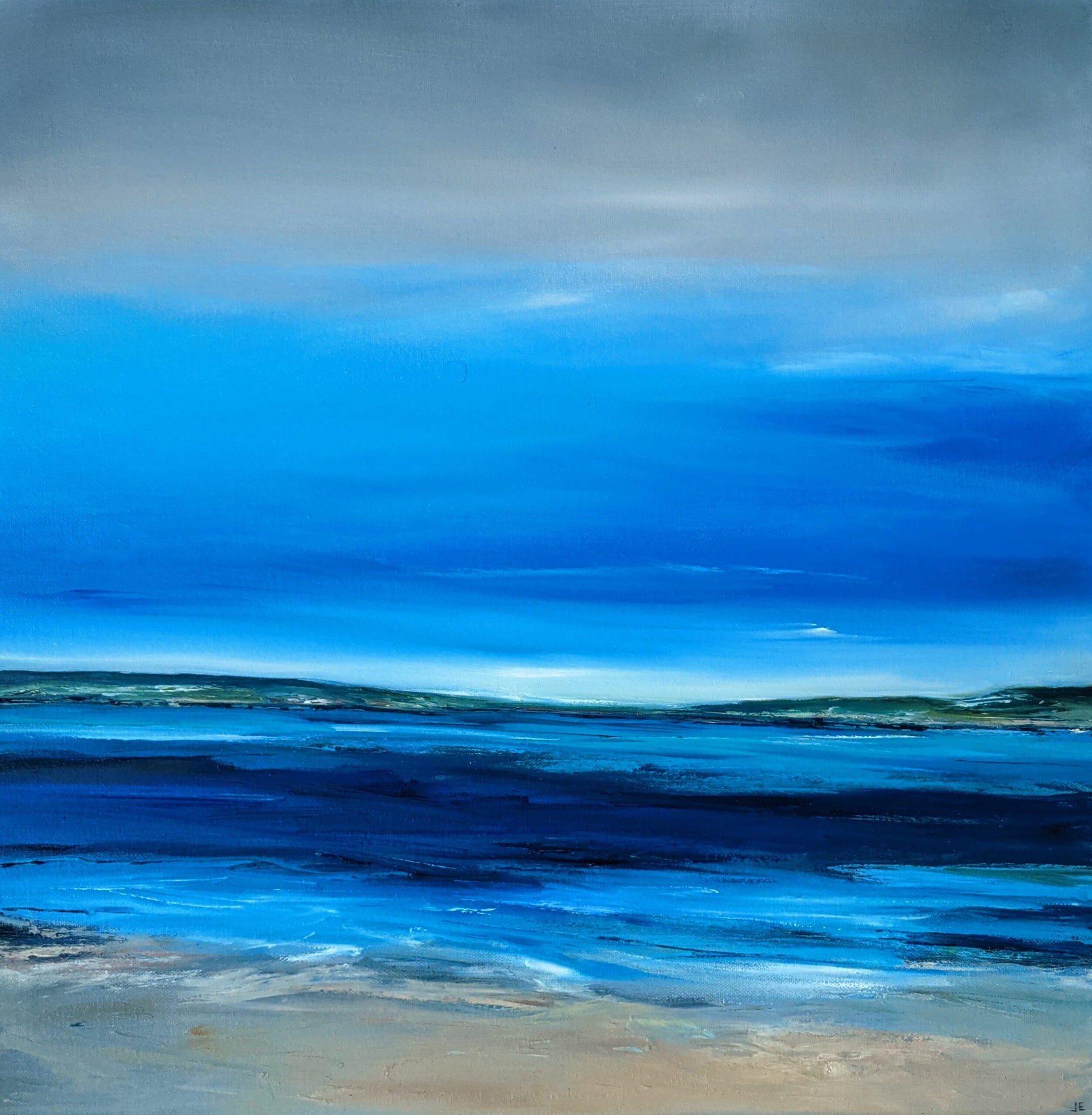 Abstract Blue Seascape oil painting on canvas, by Jo Earl