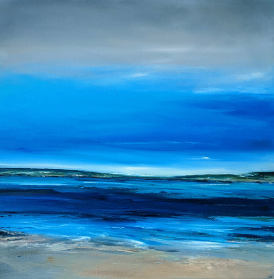 Abstract Blue Seascape oil painting on canvas, by Jo Earl