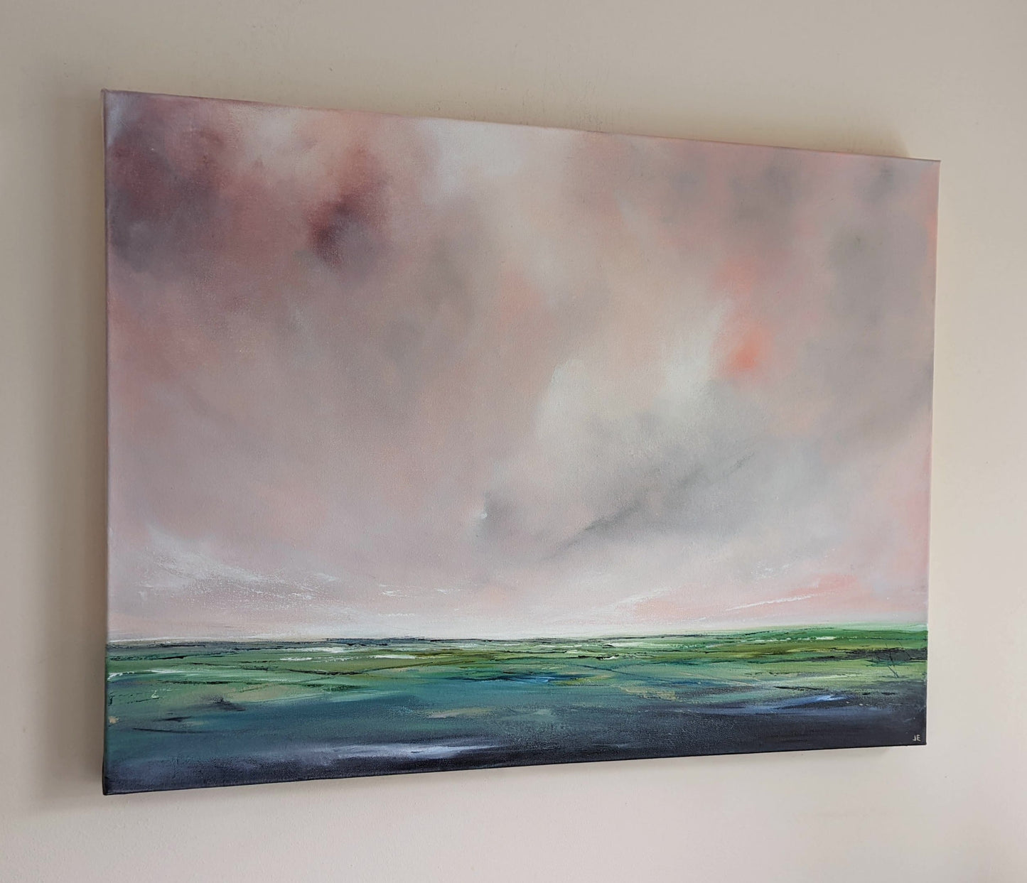Abstract Chilterns Landscape oil painting on canvas in studio, by Jo Earl