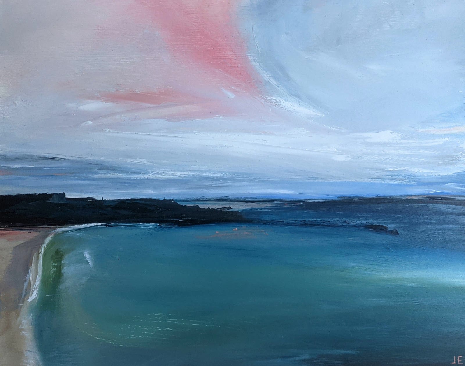 Cornwall Seascape oil painting on cradled wood, by Jo Earl