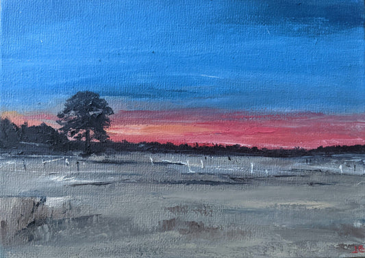 Miniature Buckinghamshire Landscape oil painting on canvas board, by Jo Earl