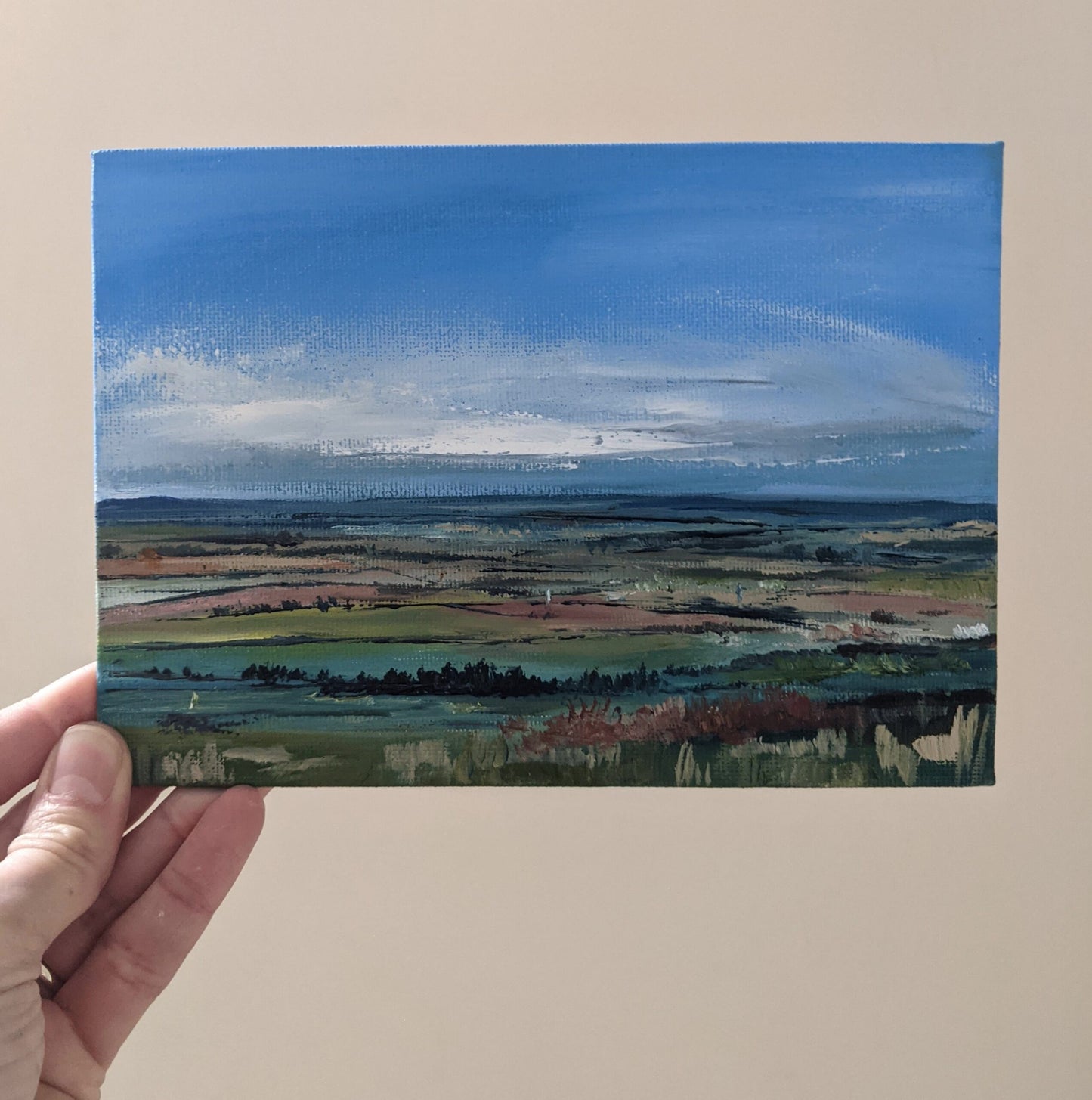 Miniature Coombe Hill Landscape #3 oil painting on canvas board in studio, by Jo Earl