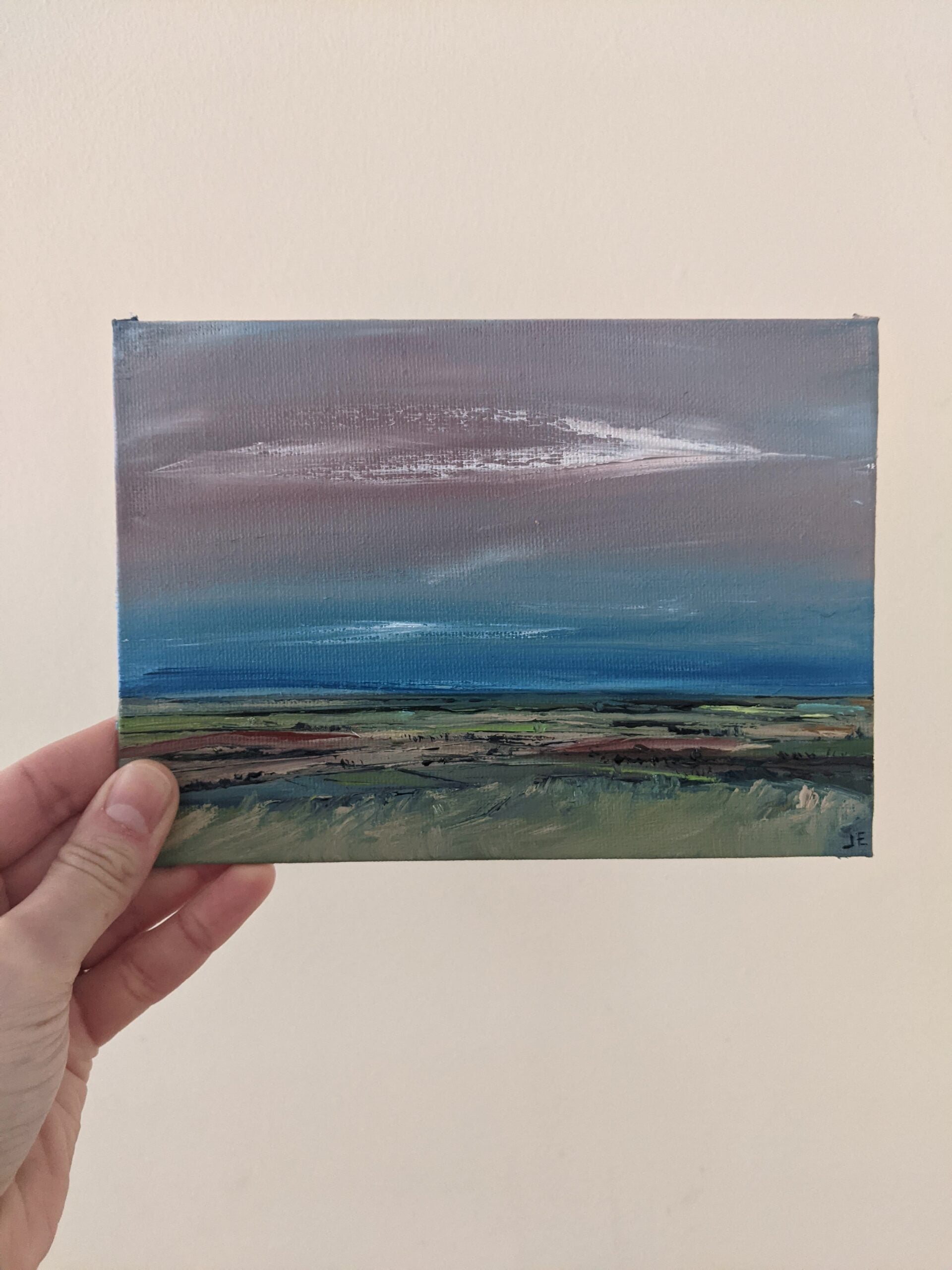 Miniature Coombe Hill Landscape #4 oil painting on canvas board in studio, by Jo Earl
