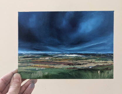 Miniature Coombe Hill Landscape #5 oil painting on canvas board in studio, by Jo Earl