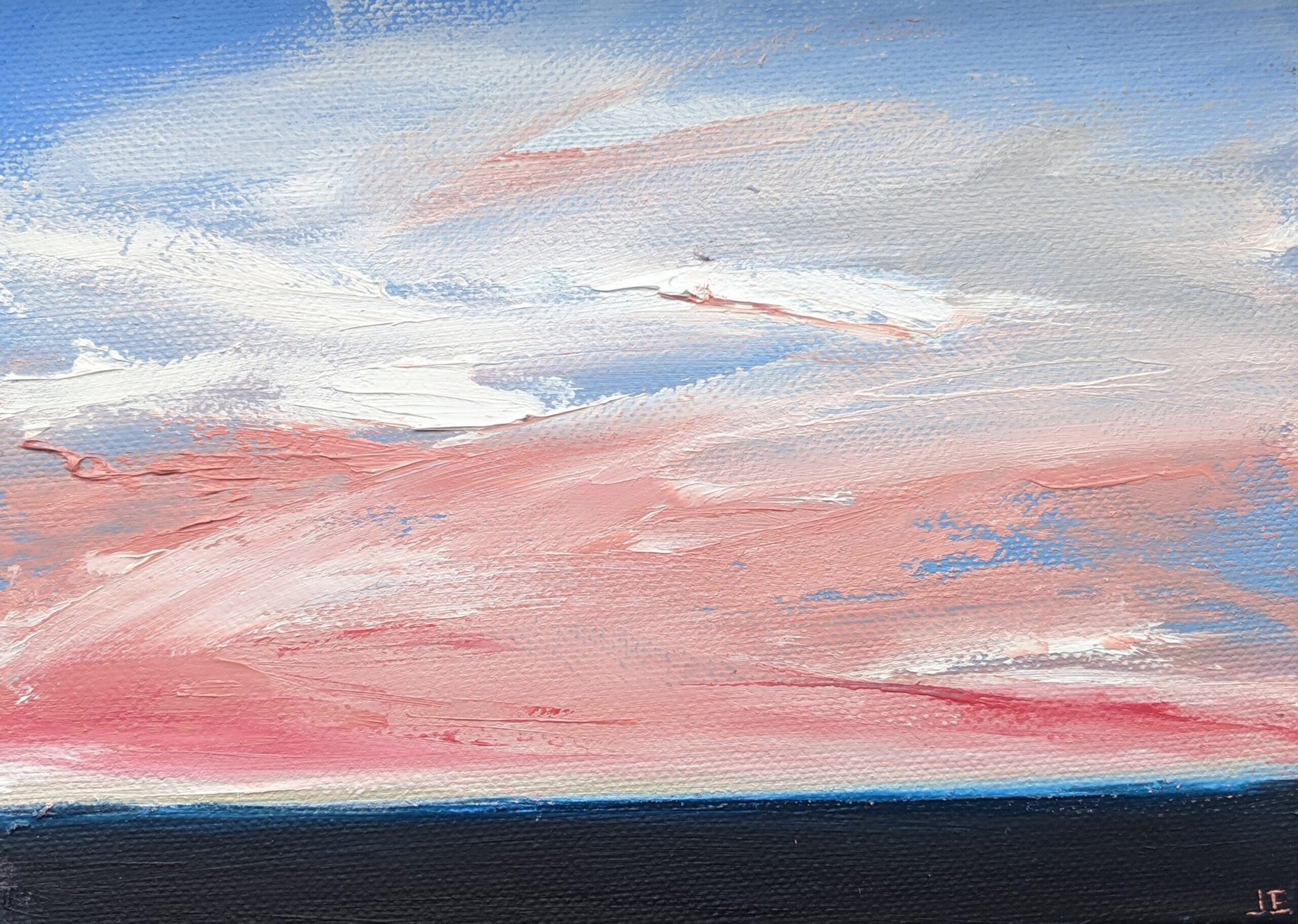 Miniature Pink Sky oil painting on canvas board, by Jo Earl