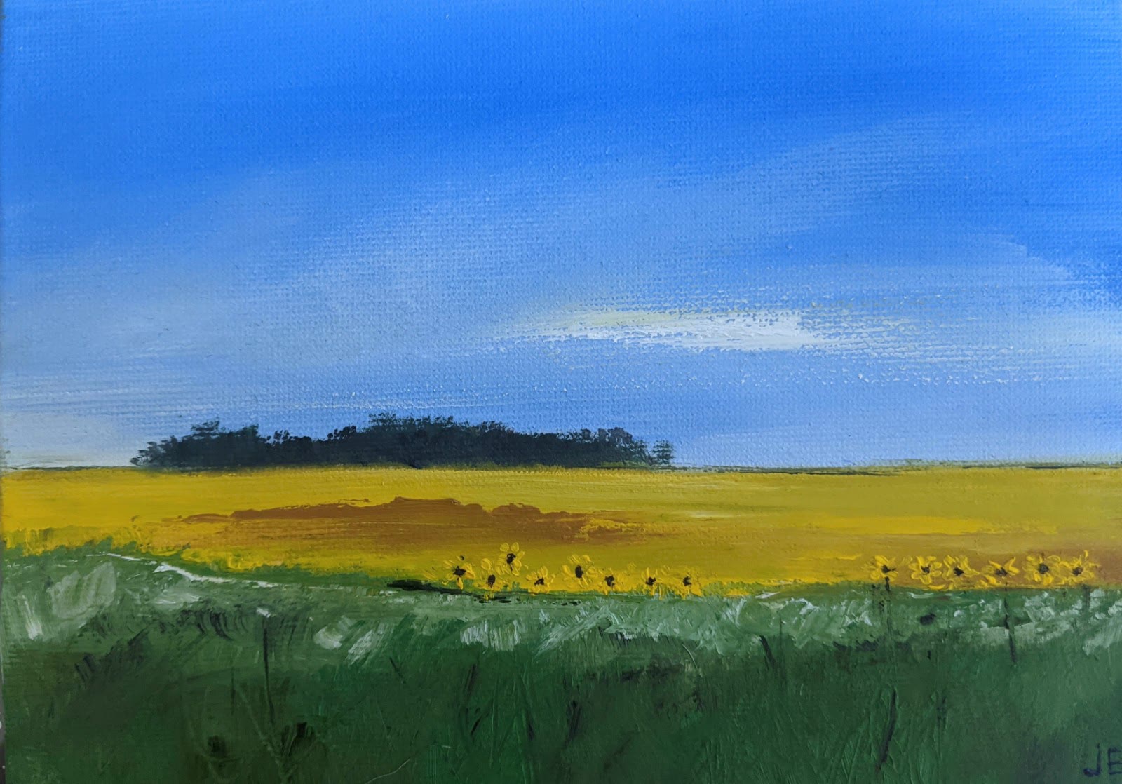 Miniature Sunflowers Landscape #2 oil painting on canvas board, by Jo Earl