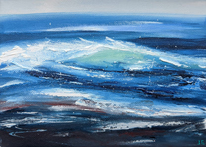 Miniature Wave Seascape #5 oil painting on canvas board, by Jo Earl