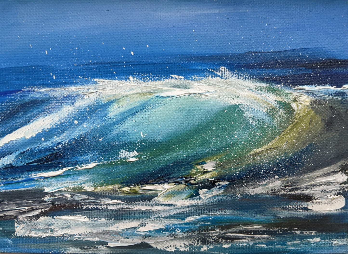 Miniature Wave Seascape #7 oil painting on canvas board, by Jo Earl