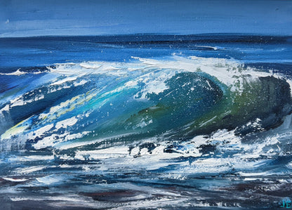 Miniature Wave Seascape oil painting on canvas board, by Jo Earl