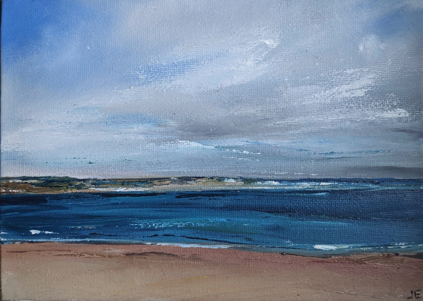 Miniature Weymouth Coastline oil painting on canvas board, by Jo Earl