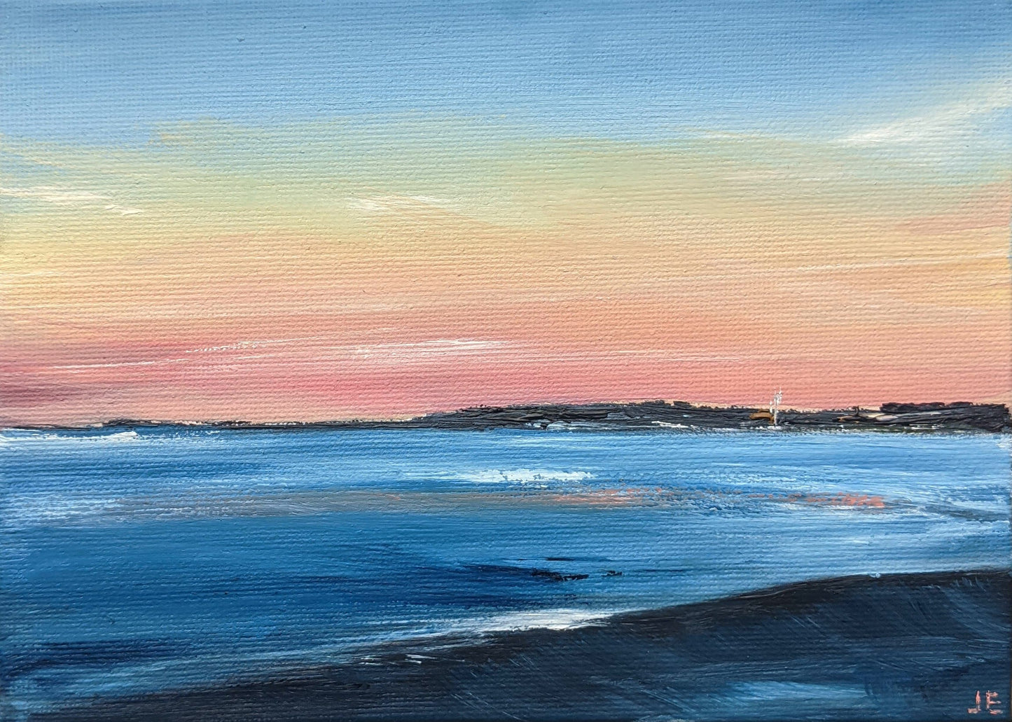 Miniature Weymouth Seascape oil painting on canvas board by Jo Earl