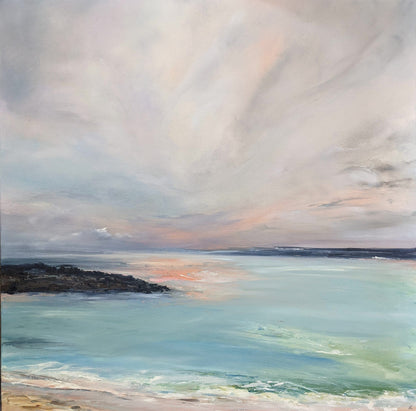 Oil painting of the beach in Redruth, Cornwall on canvas by Jo Earl