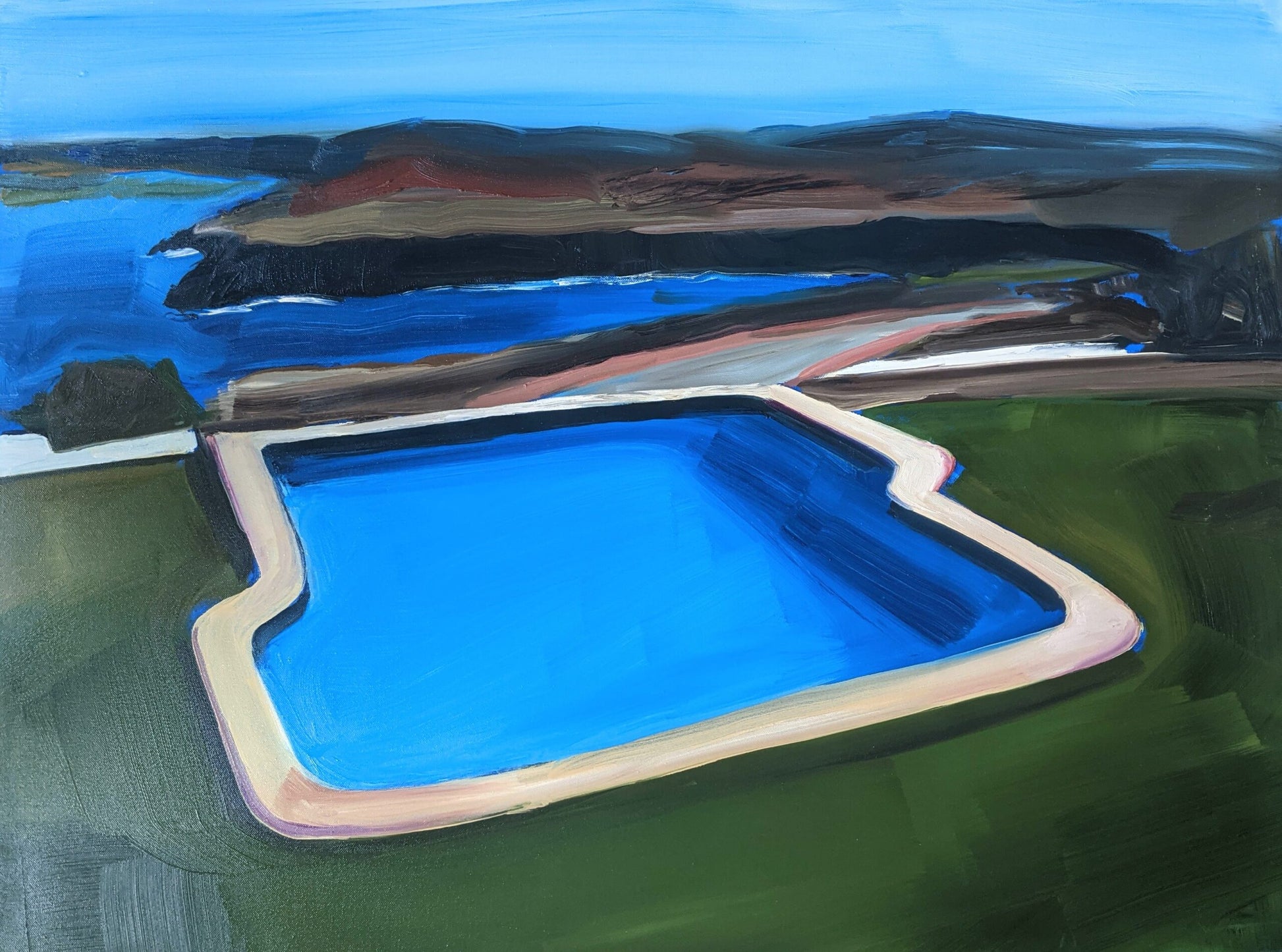 Swimming pool oil painting by Jo Earl