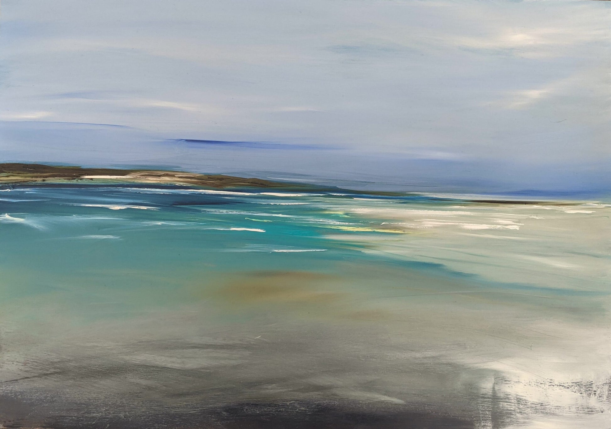 Turquoise Seascape Oil painting on MDF board by Jo Earl