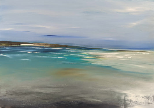 Turquoise Seascape Oil painting on MDF board by Jo Earl