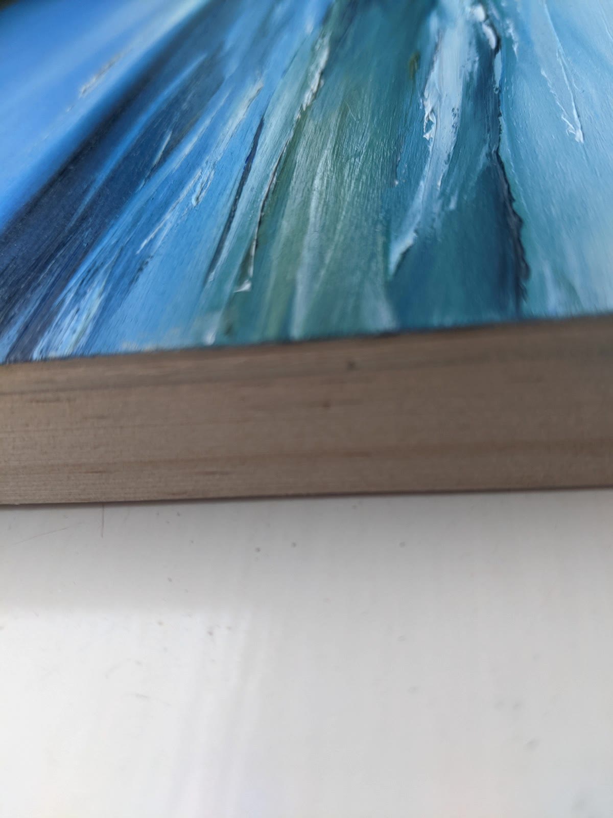 Wave #26 oil painting on cradled wood close up, by Jo Earl