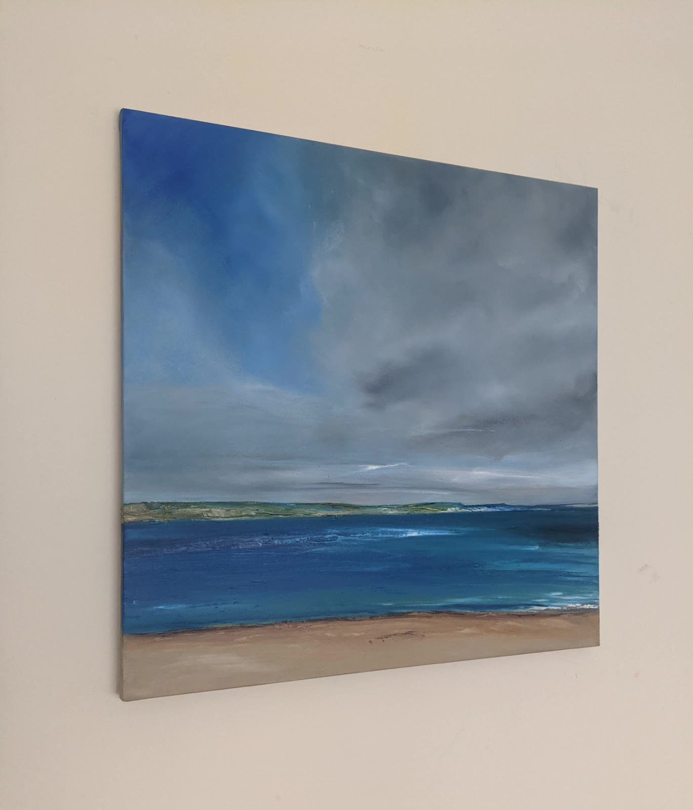 Weymouth Coastline oil painting on canvas in studio, by Jo Earl