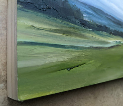 Windermere oil painting on cradled wood close up