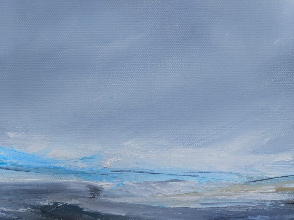 Closeup of Windswept Sea oil painting By Jo Earl | closeup of waves meeting the horizon on canvas