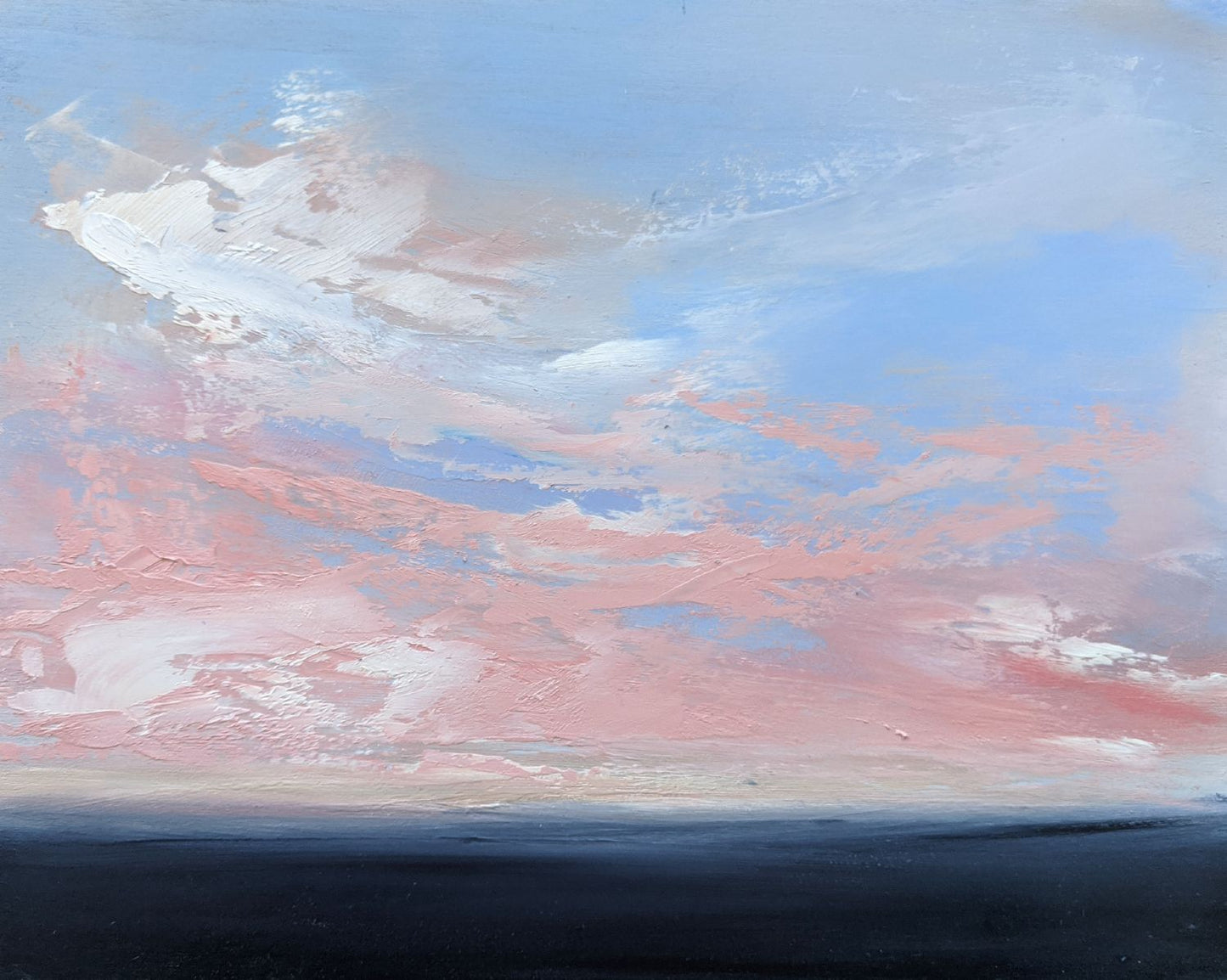 Wispy sunset oil painting by Jo Earl